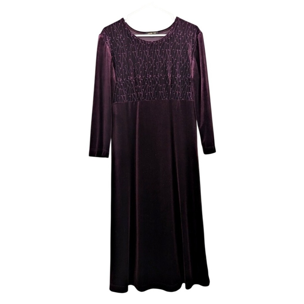 Cynthia Max Burgundy Velvet Embroidered Midi Dress sz S Cocktail Whimsigoth Dark